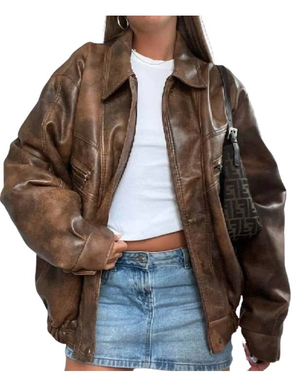 Womens Brown A2 Military Oversize Jacket: 