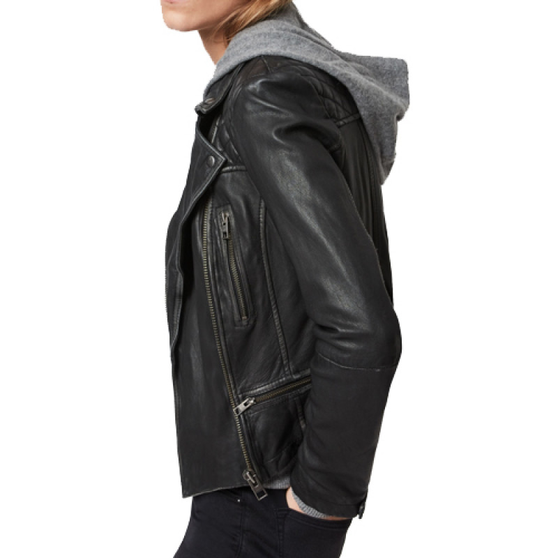 Cargo Leather Biker Jacket: 