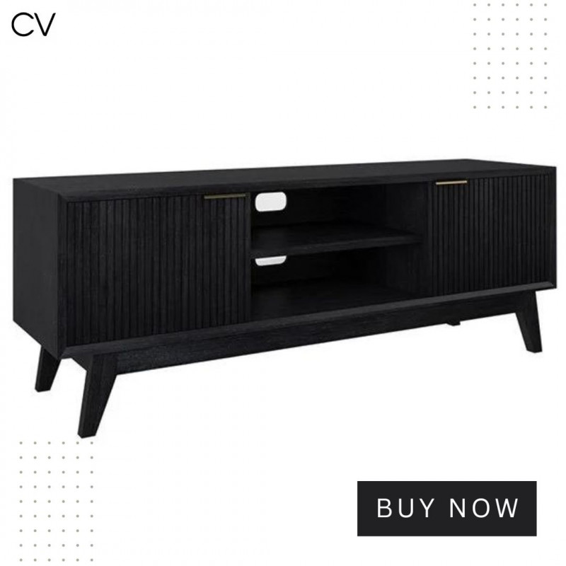 Tallong Solid Timber TV Entertainment Unit - Black: 