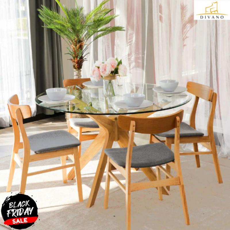 Forza 120cm Round Glass Dining Table Oak: 