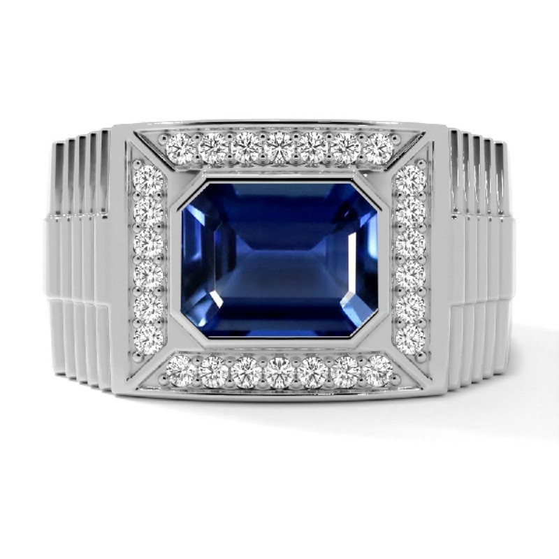 Men's Sapphire Ring in Pave Set: 