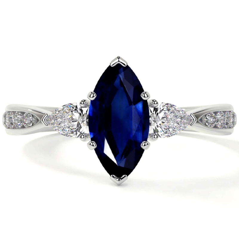 Prong Set Sapphire Three Stone Engagement Ring: 