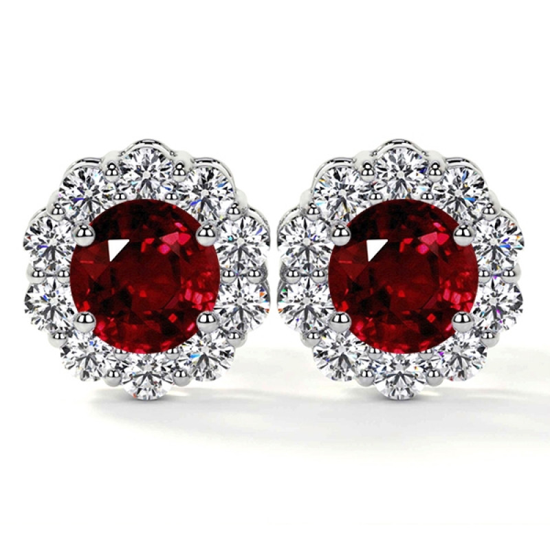 Natural Ruby Diamond Earrings: 