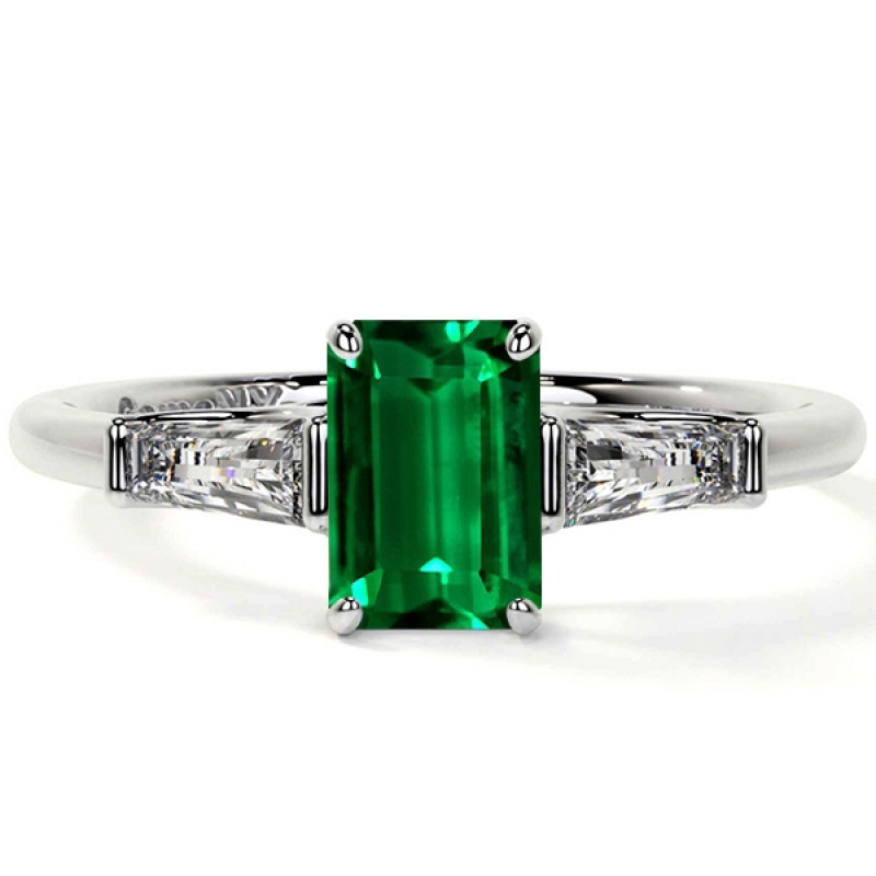 Three Stone Emerald Cut Ring in Bar Set: 