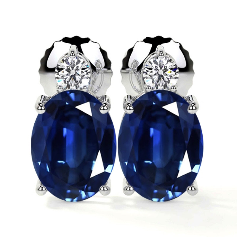 Natural Oval Blue Sapphire Earrings: 