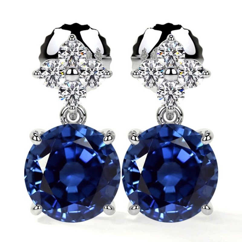 Natural Blue Sapphire Earrings in Prong Setting: 