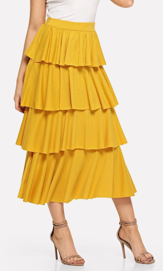 Yellow and white classy outfit with day dress, tulle skirt: Prairie skirt  