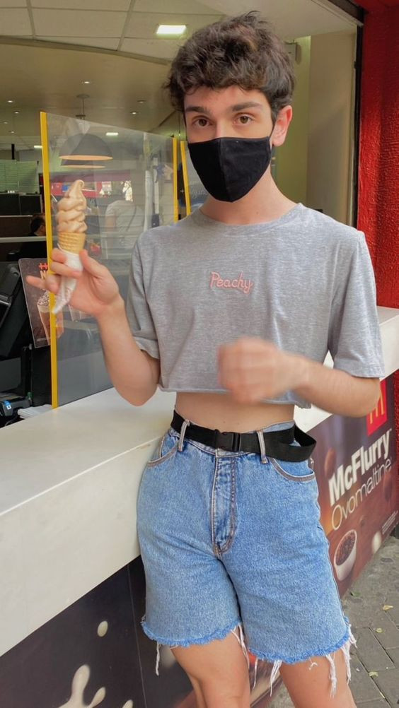 Designer femboy outfit with t-shirt, and ripped shorts