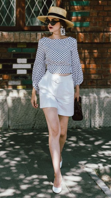 White T-shirt Outfit Ideas With White Denim Short, Fashion Model: Summer Short,  WAISTED SHORTS,  Boxer shorts  