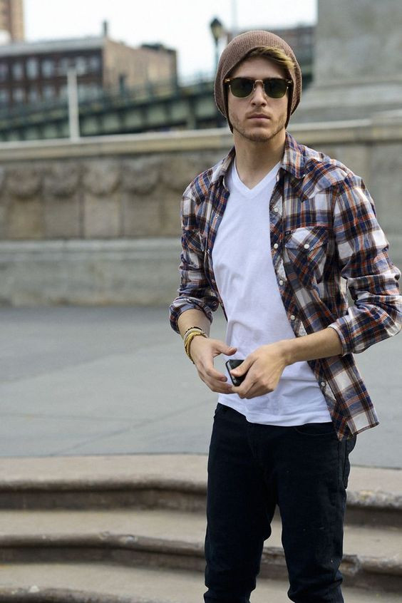 Shirt, Beanie Outfit Designs With Black Casual Trouser, Male Hipster: 