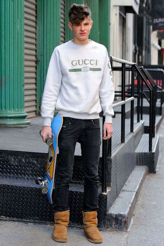 White Sweatshirt, Uggs Outfits With Black Casual Trouser, Guys In Uggs: 