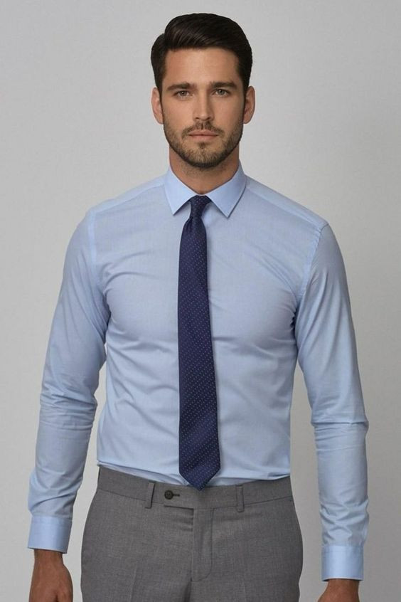 Interview Outfit Trends With Grey Jeans, Dress Shirt: 