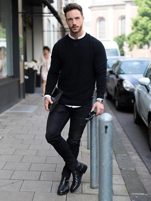 Black Sweater, Stylish Boots Ideas With Black Jeans, Boys' Wear: 