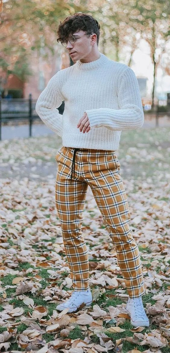 White Sweater, Nerd Fashion Wear With Casual Trouser, Jeans: 