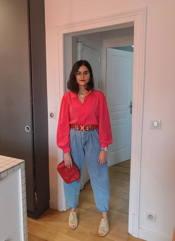 Light Blue Beach Pant, Culottes Wardrobe Ideas With Red Cropped Blouse, Denim Culottes Pants: 