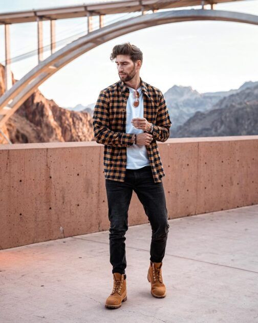 Harrington Jacket, Timberland Boot Outfits With Dark Blue And Navy Casual Trouser, Men's Timberland Boots Outfit: 