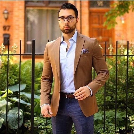 Beige Suit Jackets And Tuxedo, Interview Outfits With Dark Blue And Navy Suit Trouser, Men's Tan Blazer: 