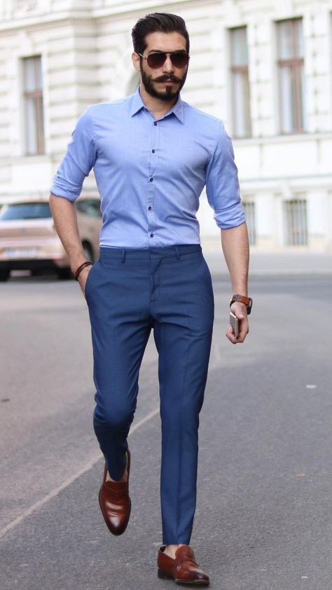Light Blue Shirt, Formal Shirt Fashion Tips With Light Blue Formal Trouser, Formal Dress Combination: 