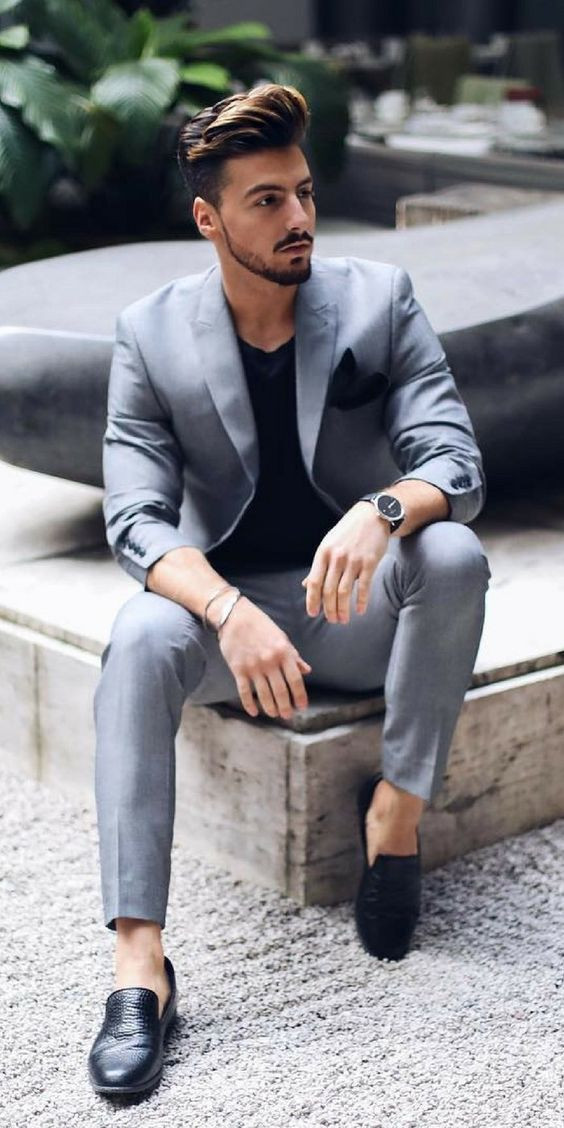 Grey Suit Jackets And Tuxedo, Blazer Outfit Trends With Grey Formal Trouser, Style Formal Dress Men: 