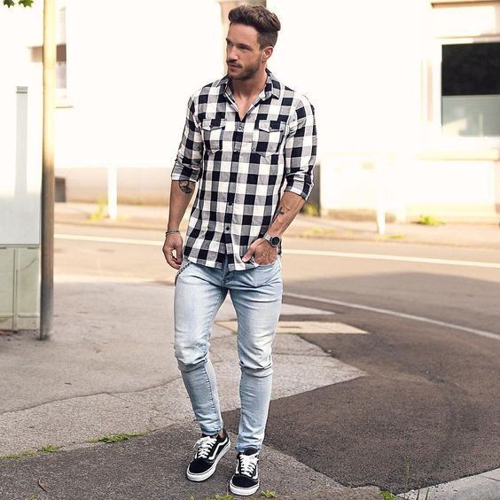Shirt, Flannel Shirt Fashion Wear With Light Blue Casual Trouser, Men Casual Shirt Outfit: 