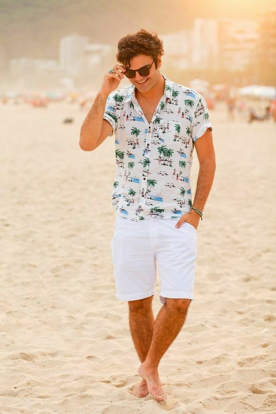 White Shirt, Beach Fashion Trends With White Casual Short, Shorts: 