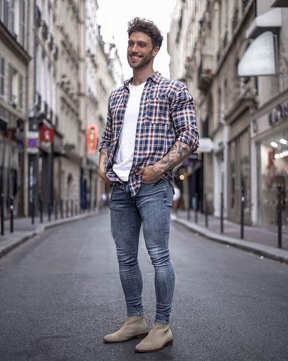 Harrington Jacket, Flannel Shirt Outfits With Grey Casual Trouser, Jeans: 