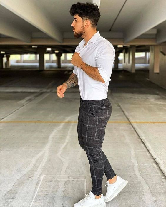 Grey Suit Trouser, Plaid Pants Fashion Ideas With White Shirt, Skinny Suit Pants: 